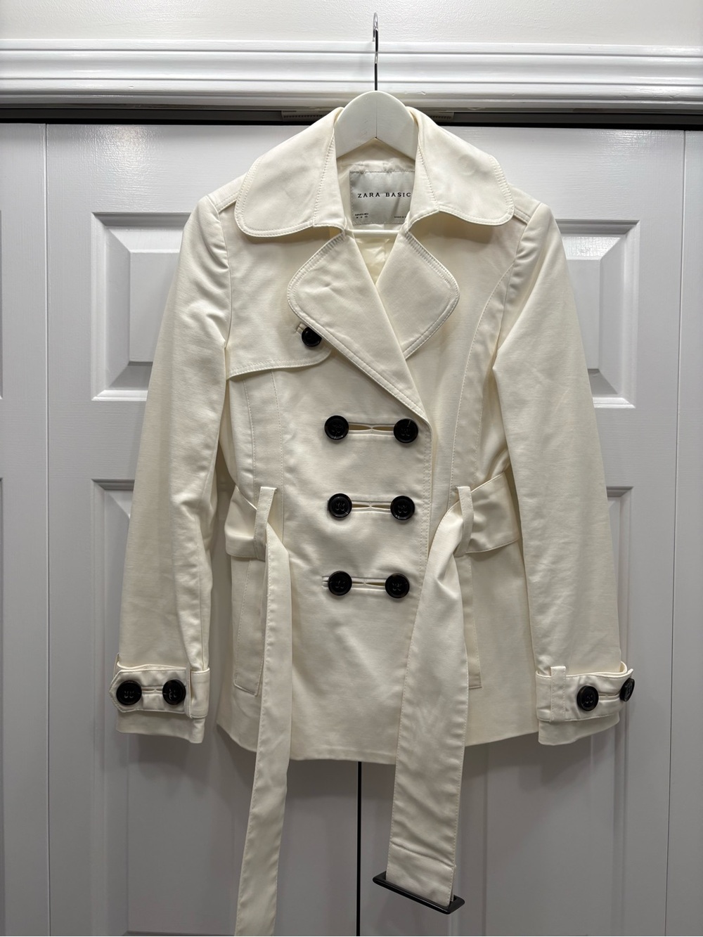 NWOT Zara Basic Off-White/Ivory Double-Breasted Pea Coat with Belt